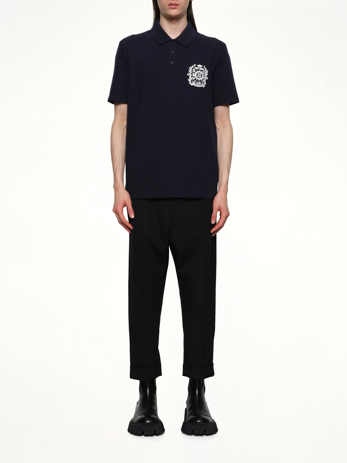 Balmain Emblem Polo in Navy/White