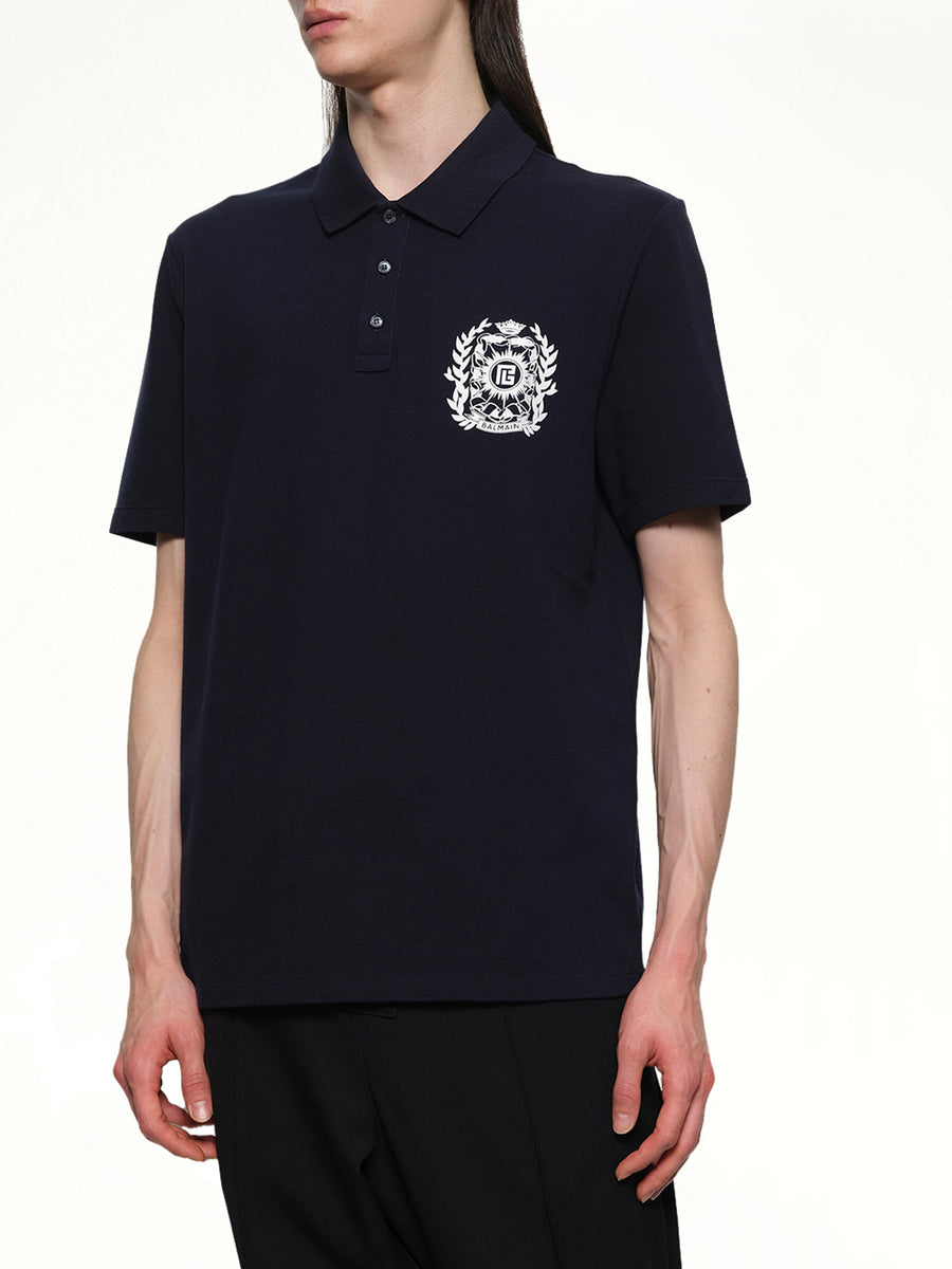 Balmain Emblem Polo in Navy/White