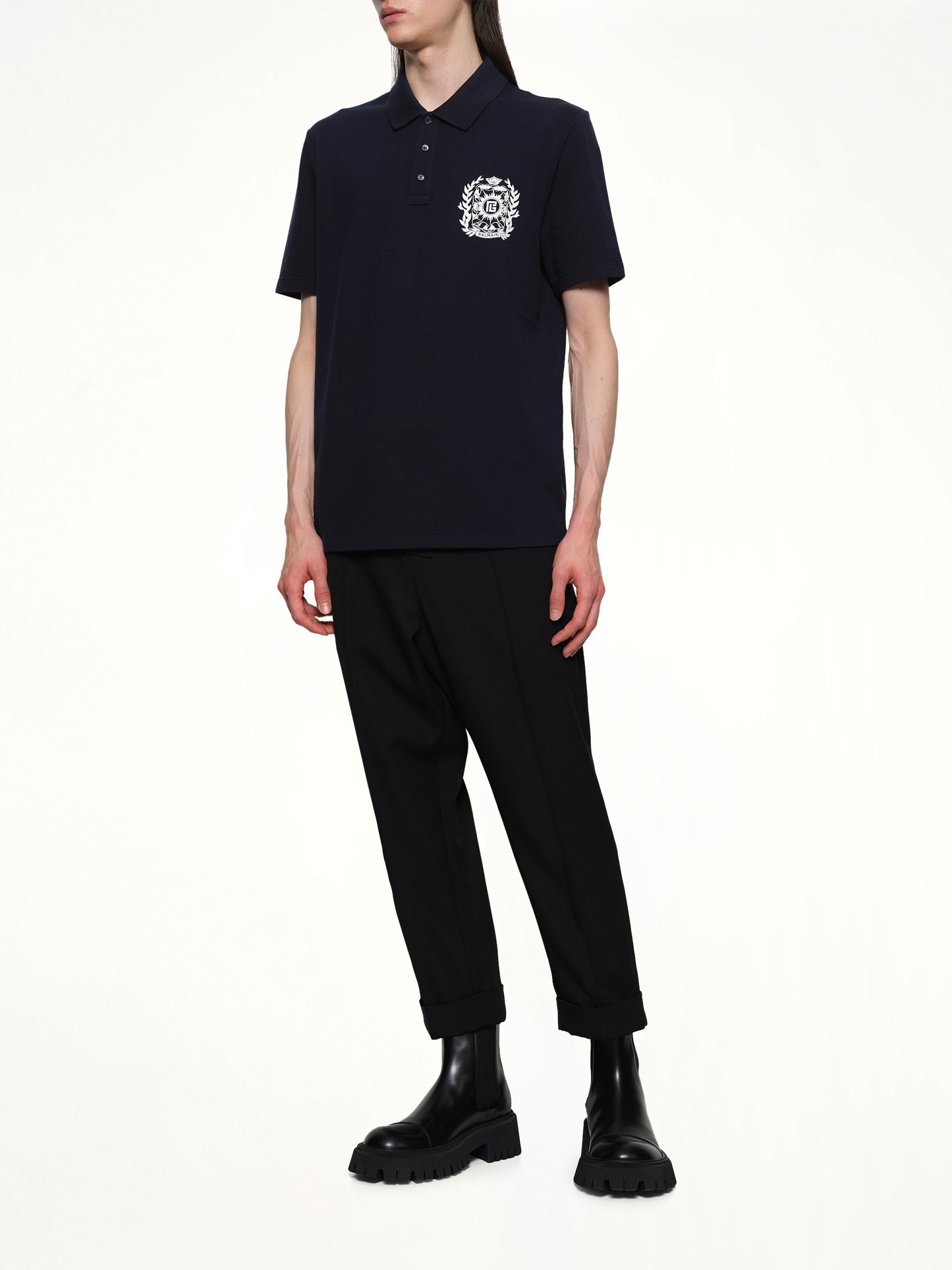 Balmain Emblem Polo in Navy/White