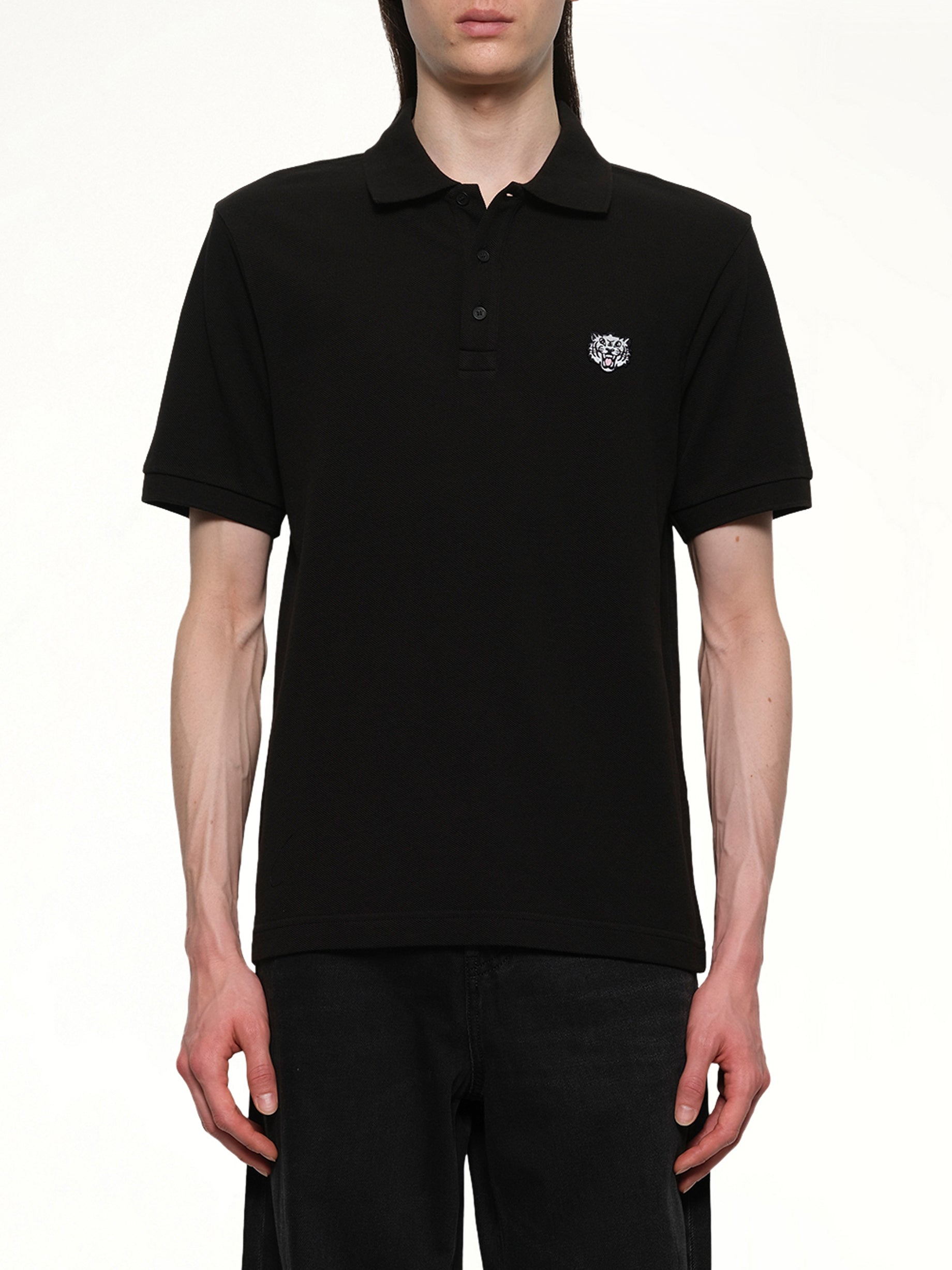 KENZO Gots Kenzo Happy Tiger Embroidered Slim Polo in Black