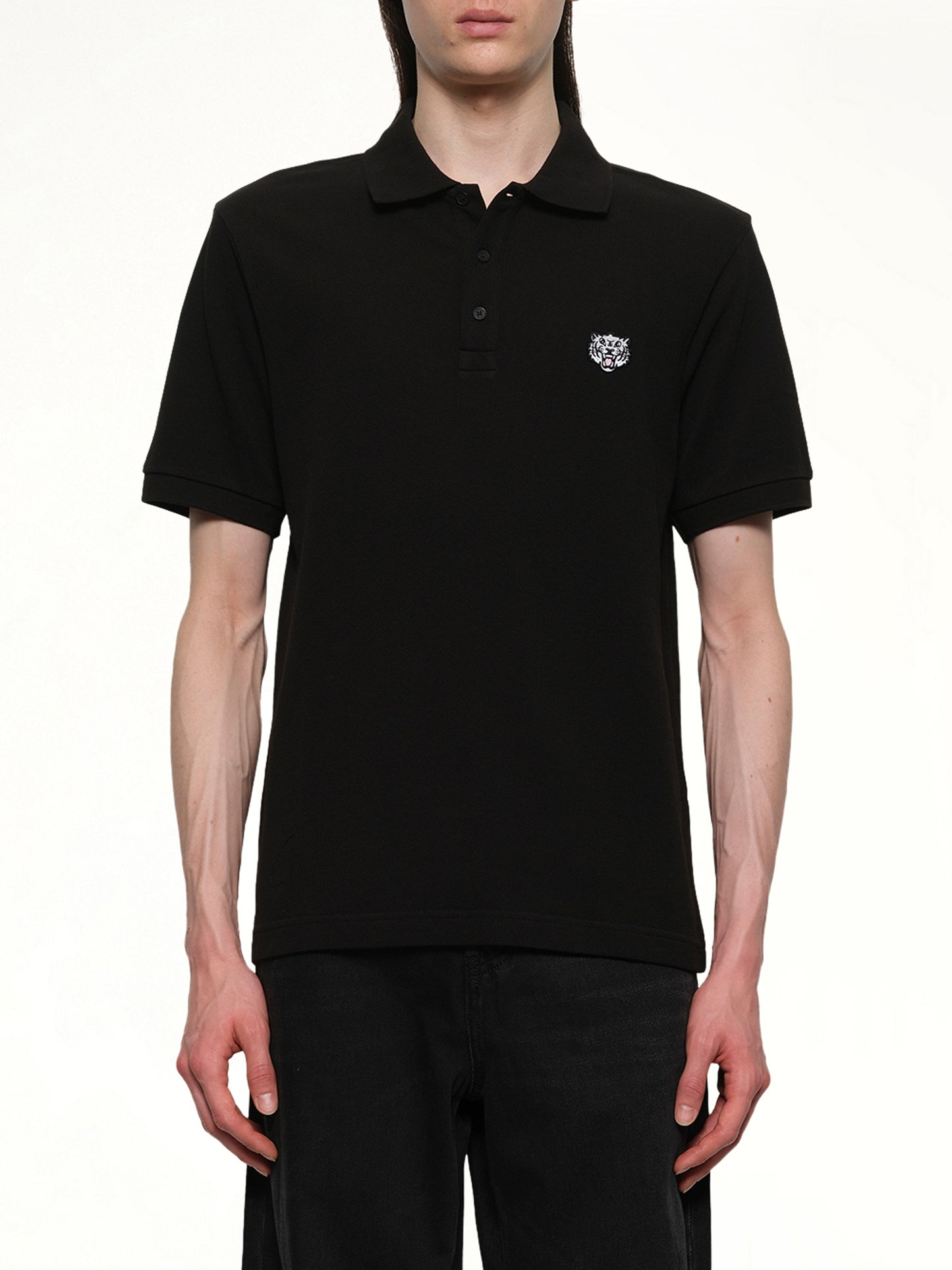 KENZO Gots Kenzo Happy Tiger Embroidered Slim Polo in Black
