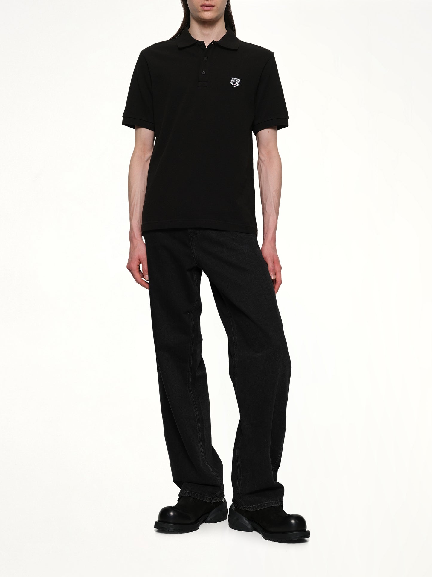 KENZO Gots Kenzo Happy Tiger Embroidered Slim Polo in Black