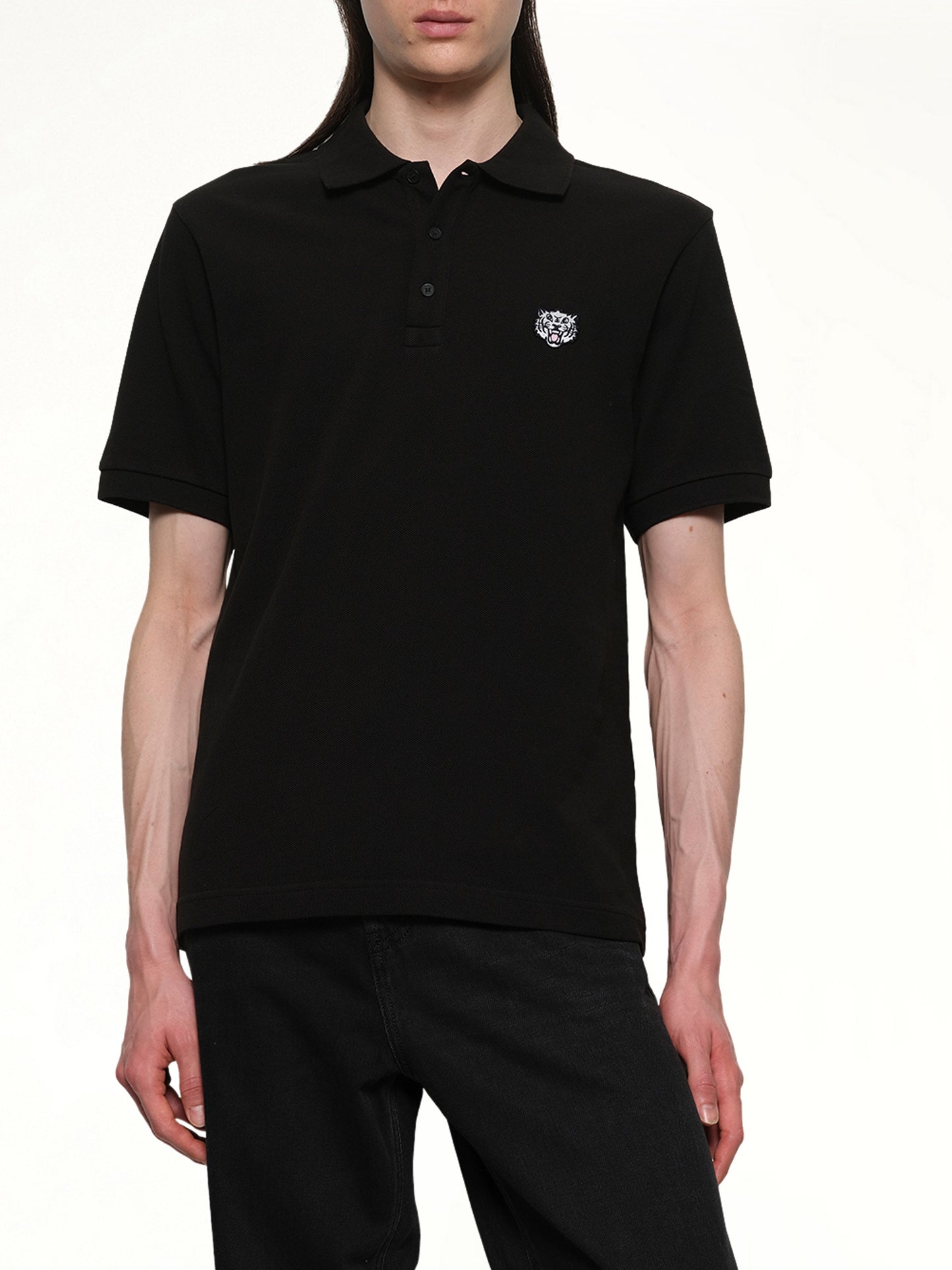 KENZO Gots Kenzo Happy Tiger Embroidered Slim Polo in Black