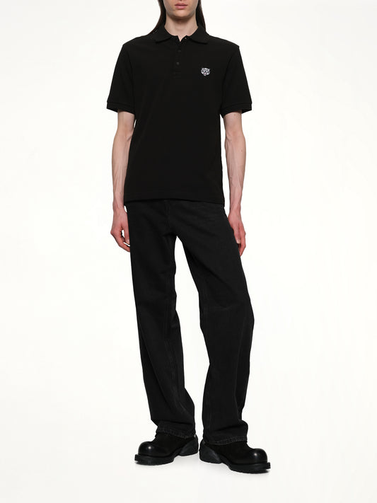 KENZO Gots Kenzo Happy Tiger Embroidered Slim Polo in Black