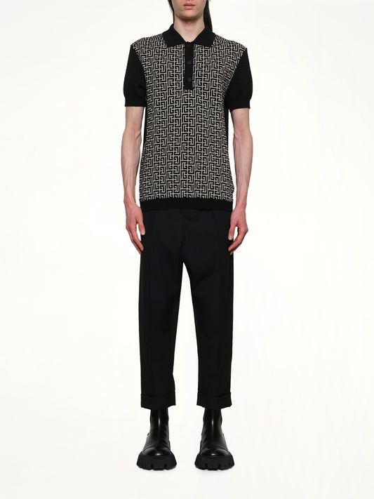 Mix Monogram Knit Polo in Ivory/Black