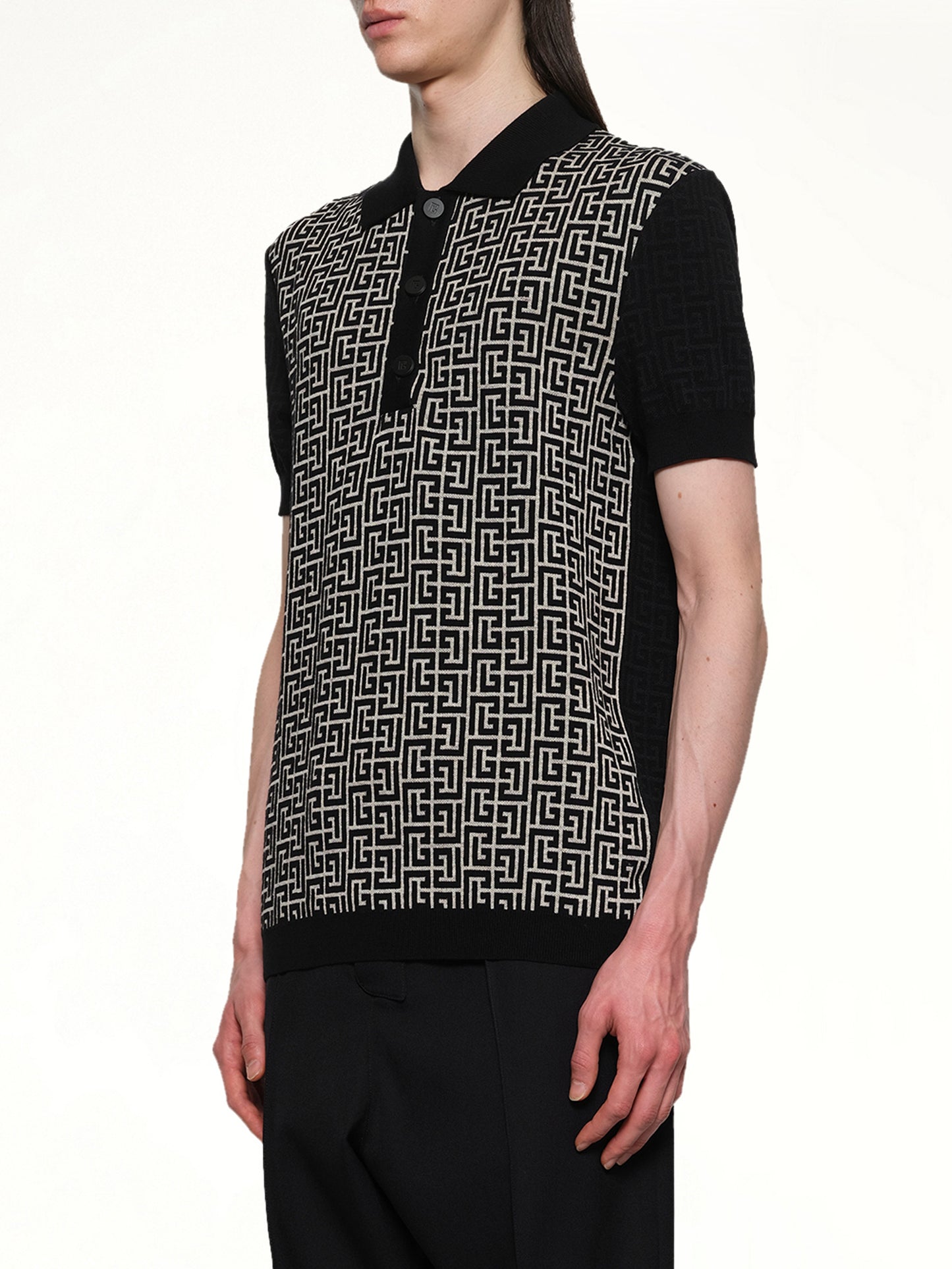 Mix Monogram Knit Polo in Ivory/Black