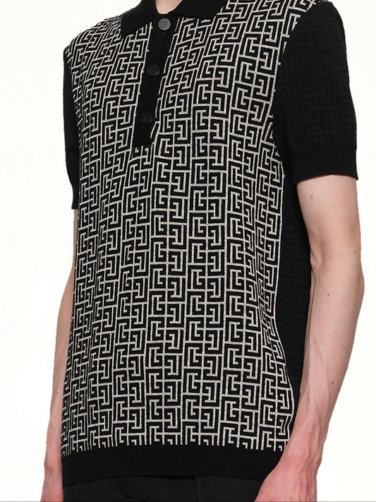 Mix Monogram Knit Polo in Ivory/Black