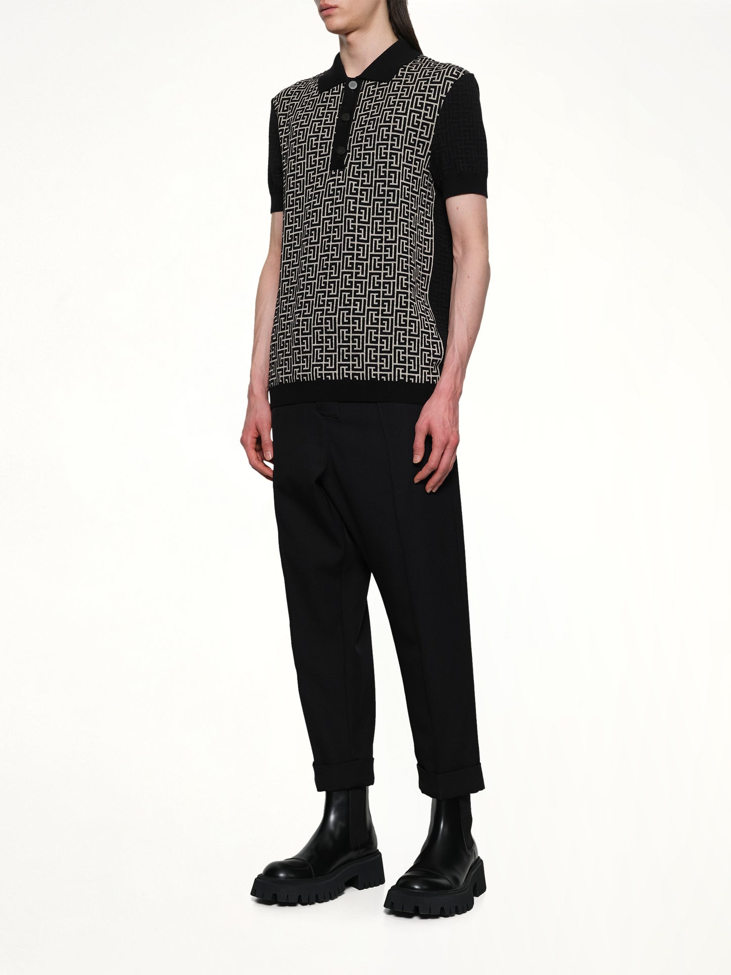 Mix Monogram Knit Polo in Ivory/Black