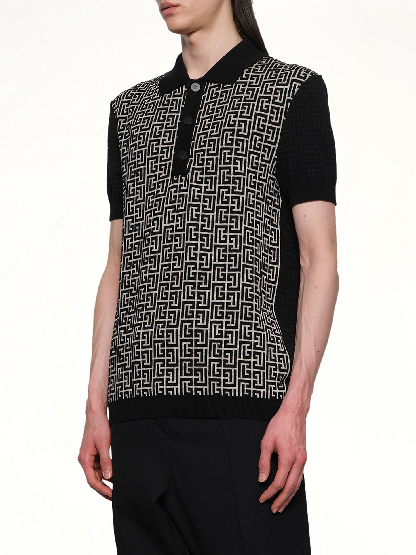 Mix Monogram Knit Polo in Ivory/Black