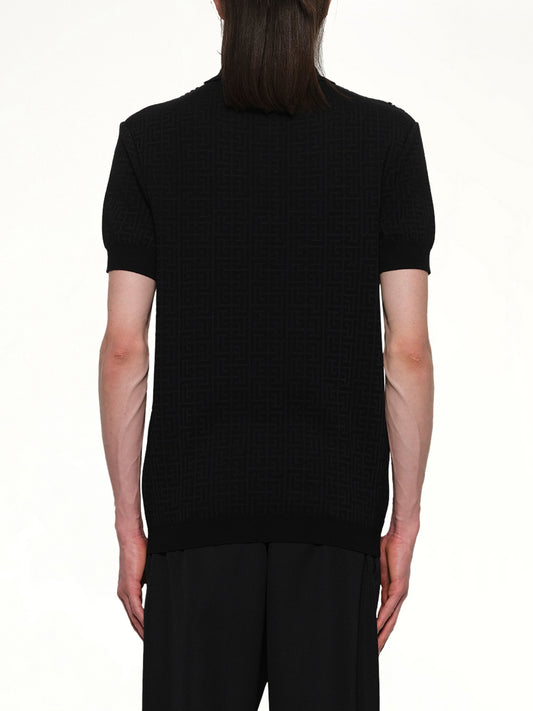 Mix Monogram Knit Polo in Ivory/Black
