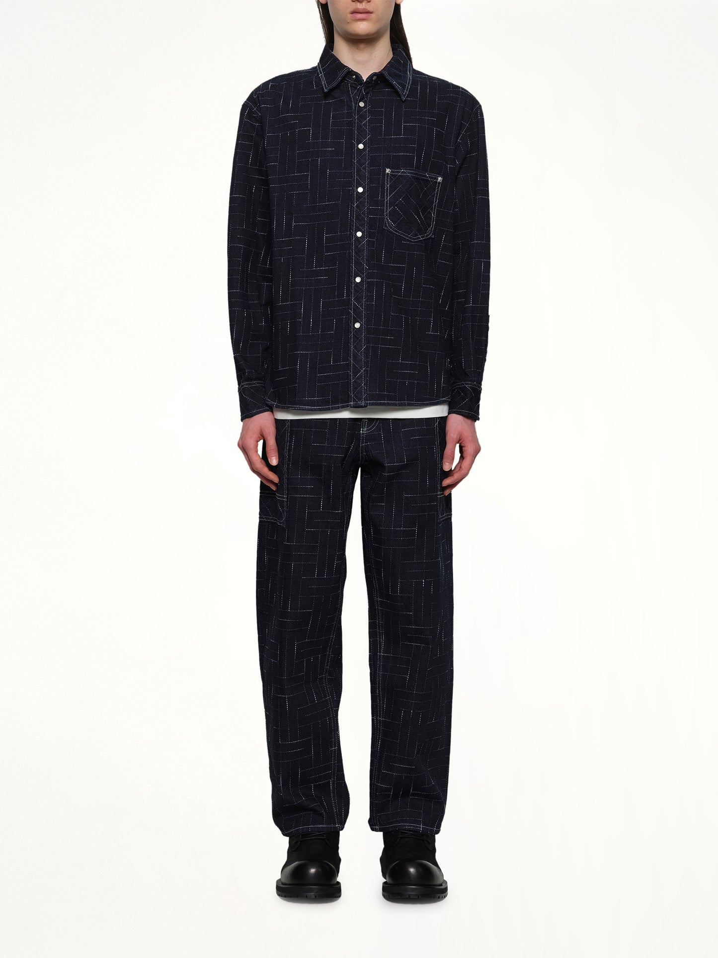 Kenzo Weave Casual Shirt in Rinse Blue Denim