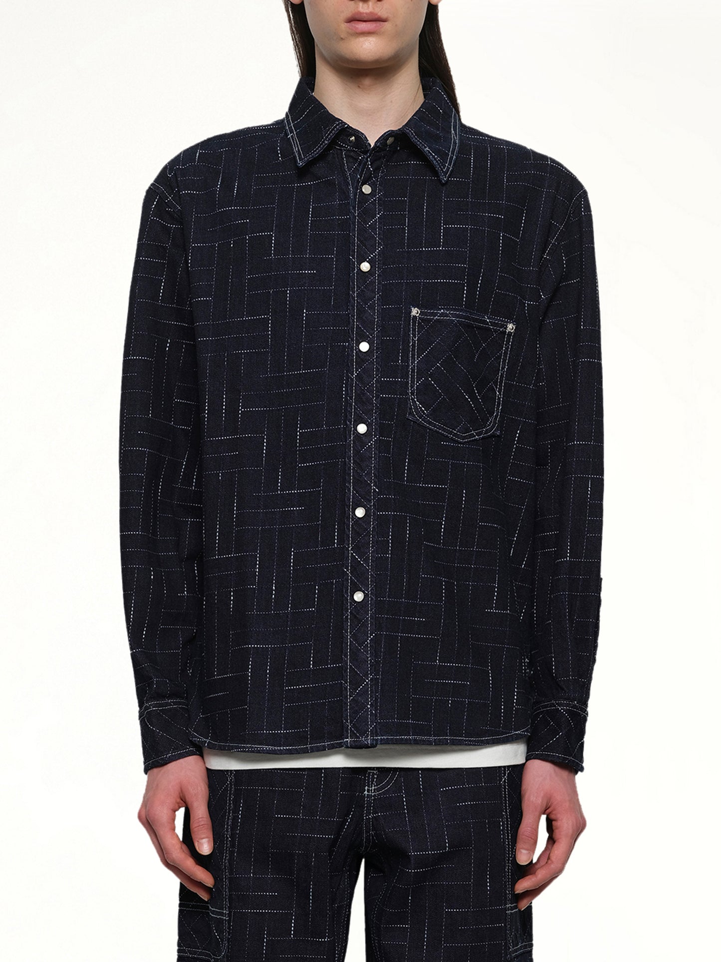 Kenzo Weave Casual Shirt in Rinse Blue Denim