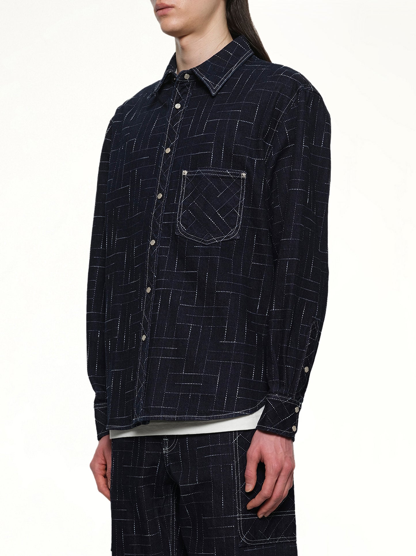 Kenzo Weave Casual Shirt in Rinse Blue Denim