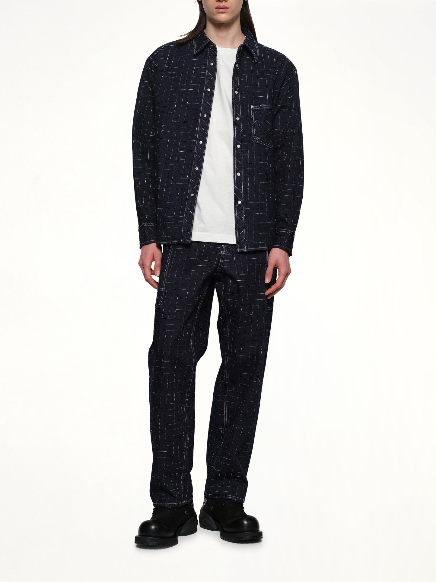 Kenzo Weave Casual Shirt in Rinse Blue Denim