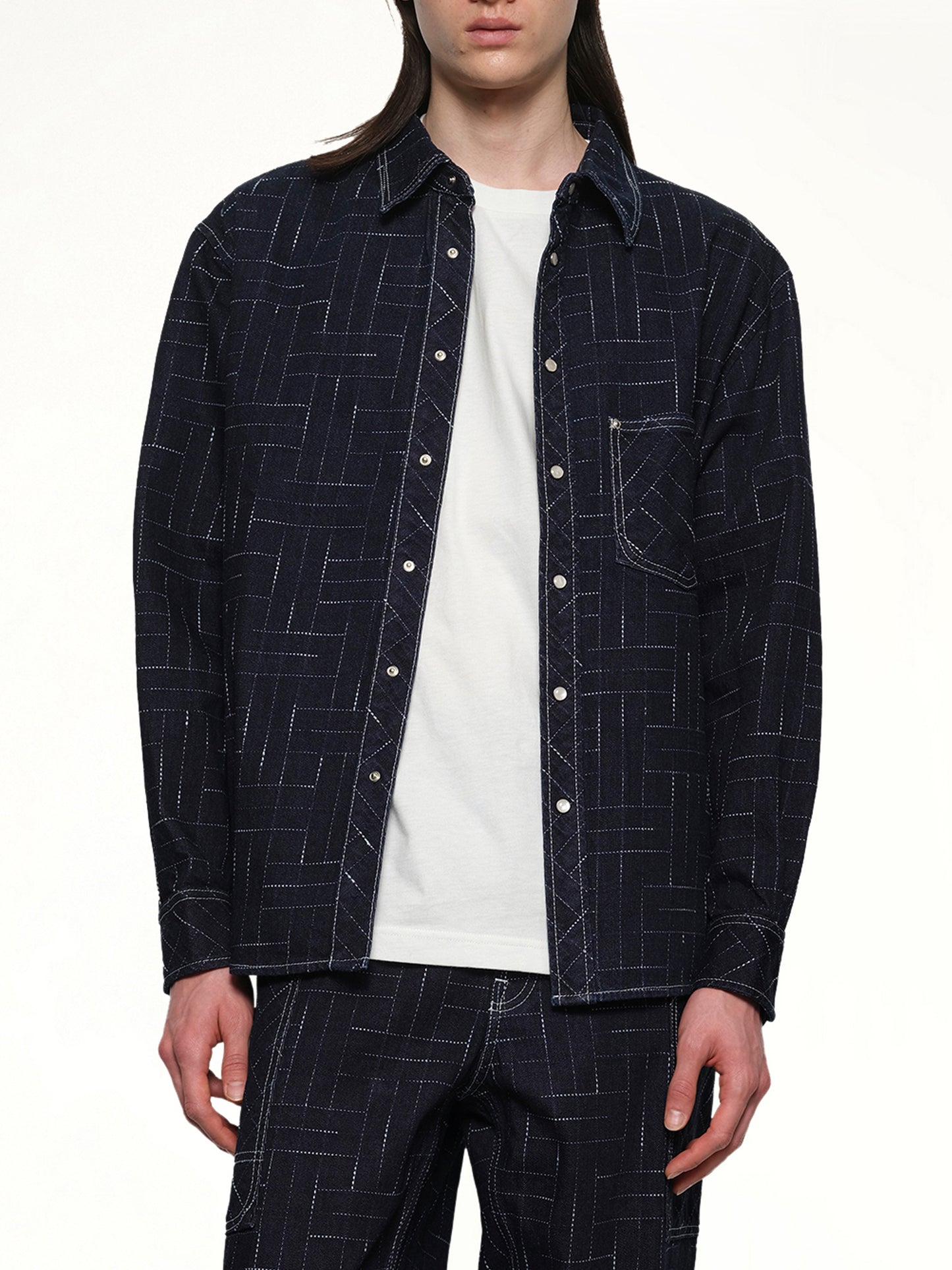 Kenzo Weave Casual Shirt in Rinse Blue Denim
