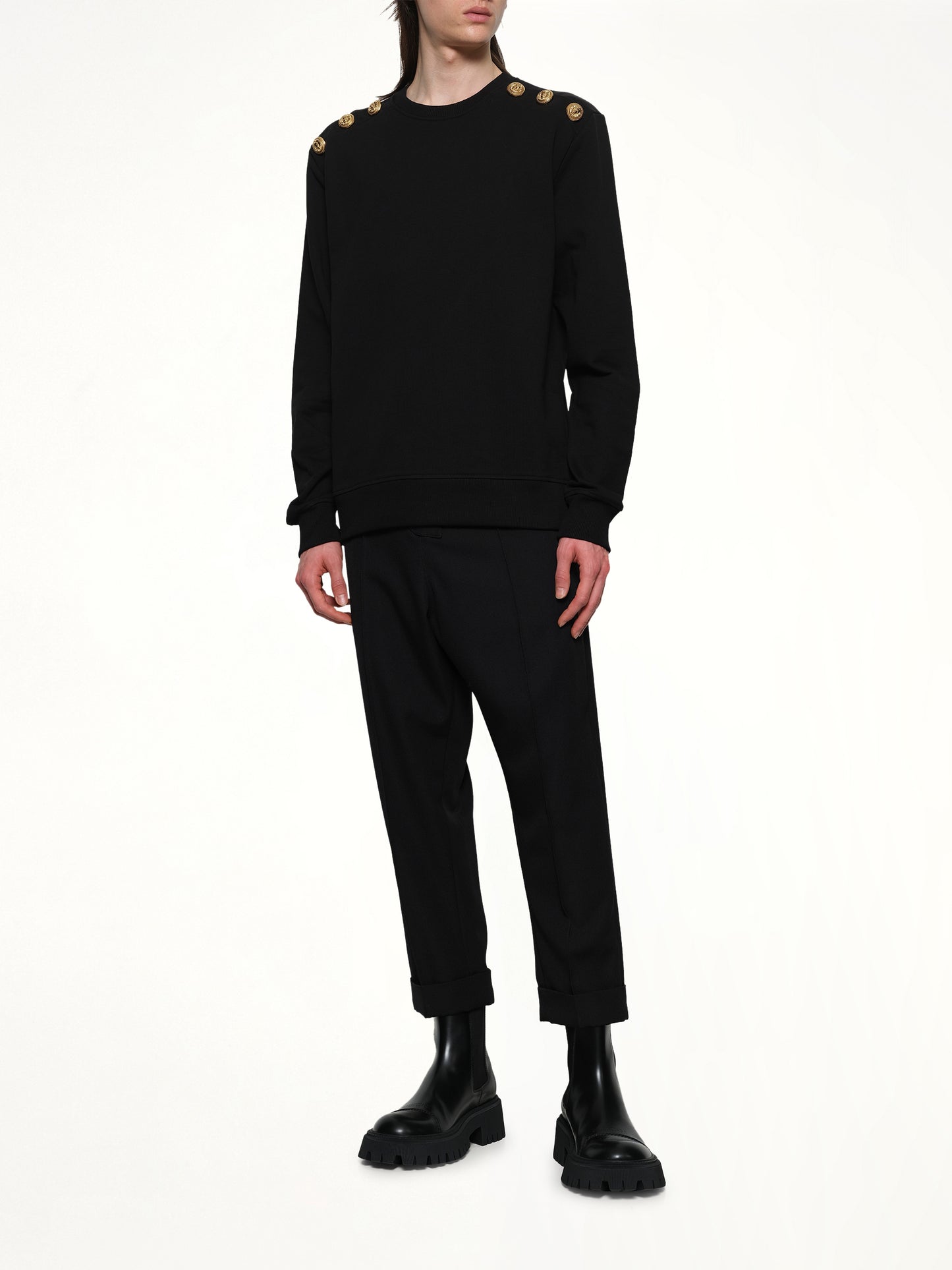 6 Shoulder Button Sweatshirt in Black
