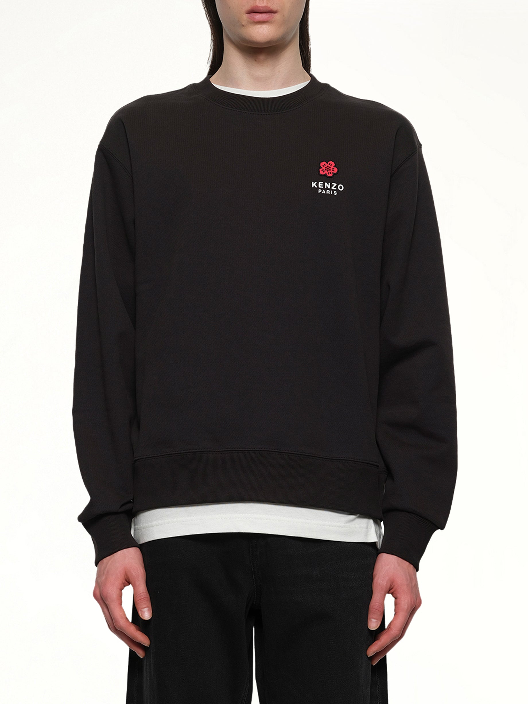 Gots Boke Flower Embroidered Classic Sweatshirt in Black