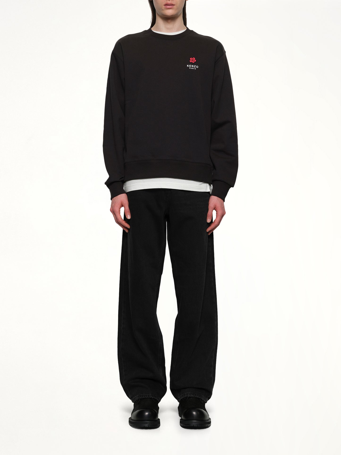 Gots Boke Flower Embroidered Classic Sweatshirt in Black