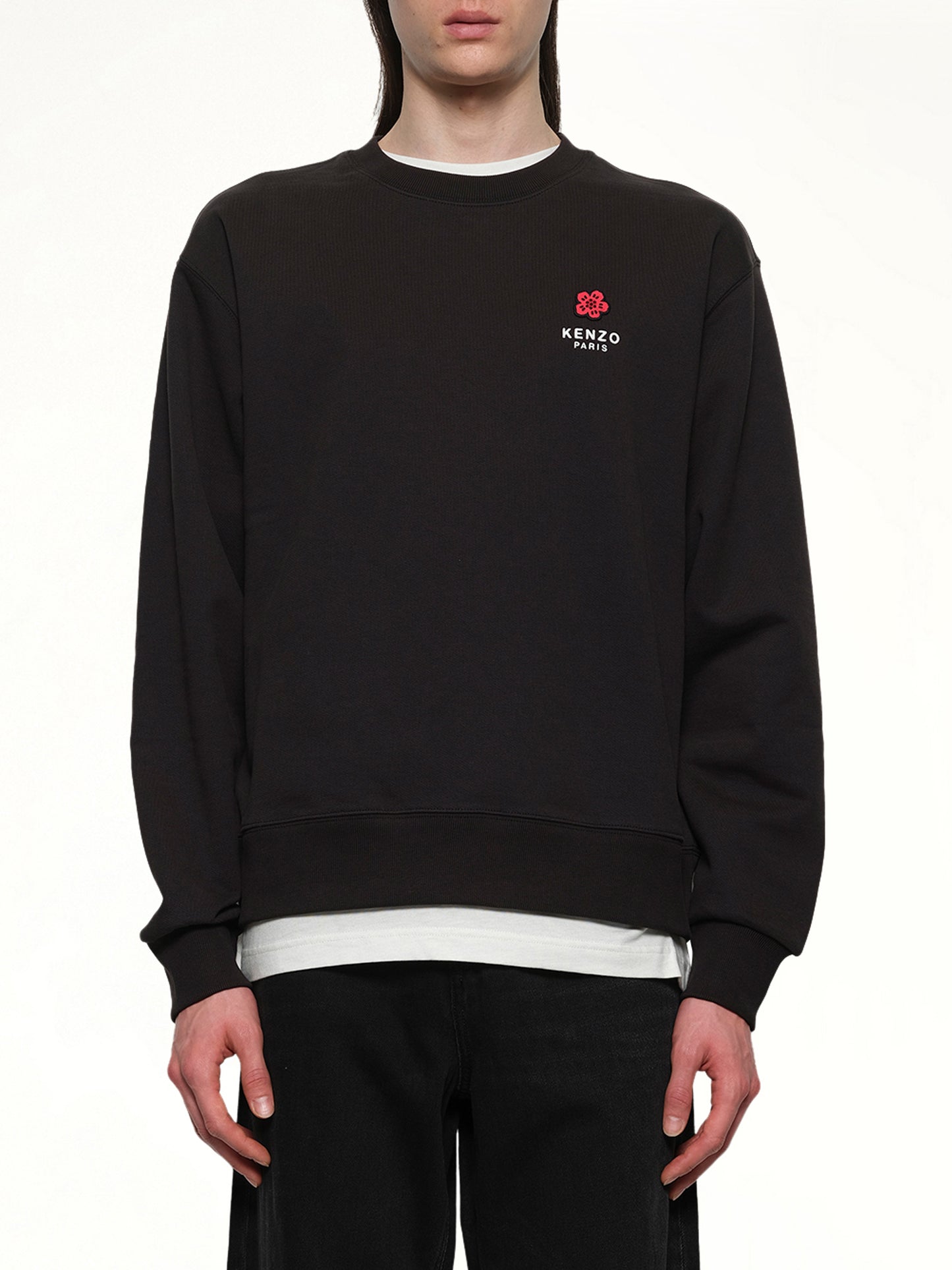 Gots Boke Flower Embroidered Classic Sweatshirt in Black
