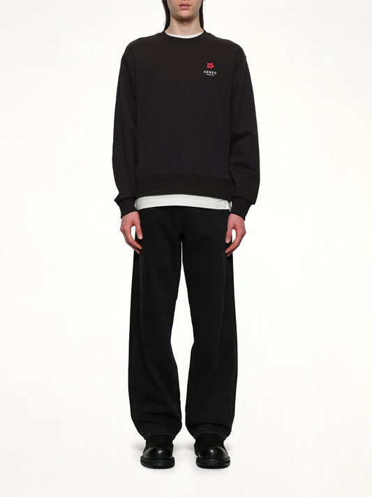 Gots Boke Flower Embroidered Classic Sweatshirt in Black