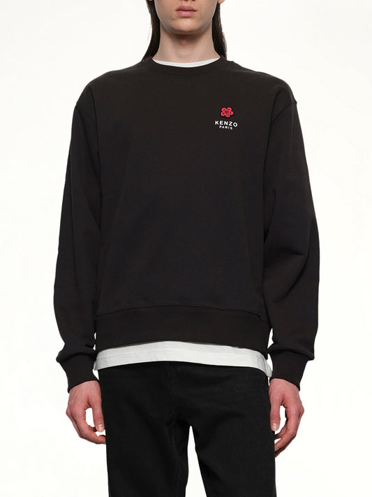 Gots Boke Flower Embroidered Classic Sweatshirt in Black