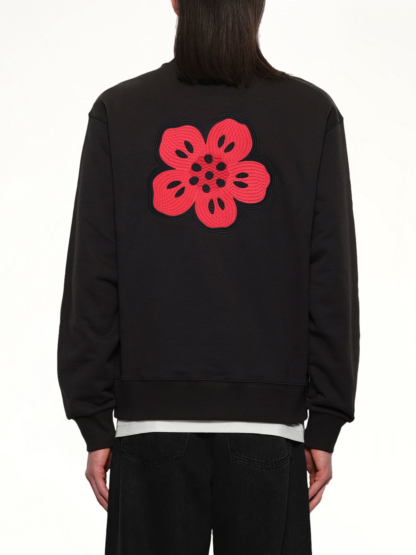 Gots Boke Flower Embroidered Classic Sweatshirt in Black