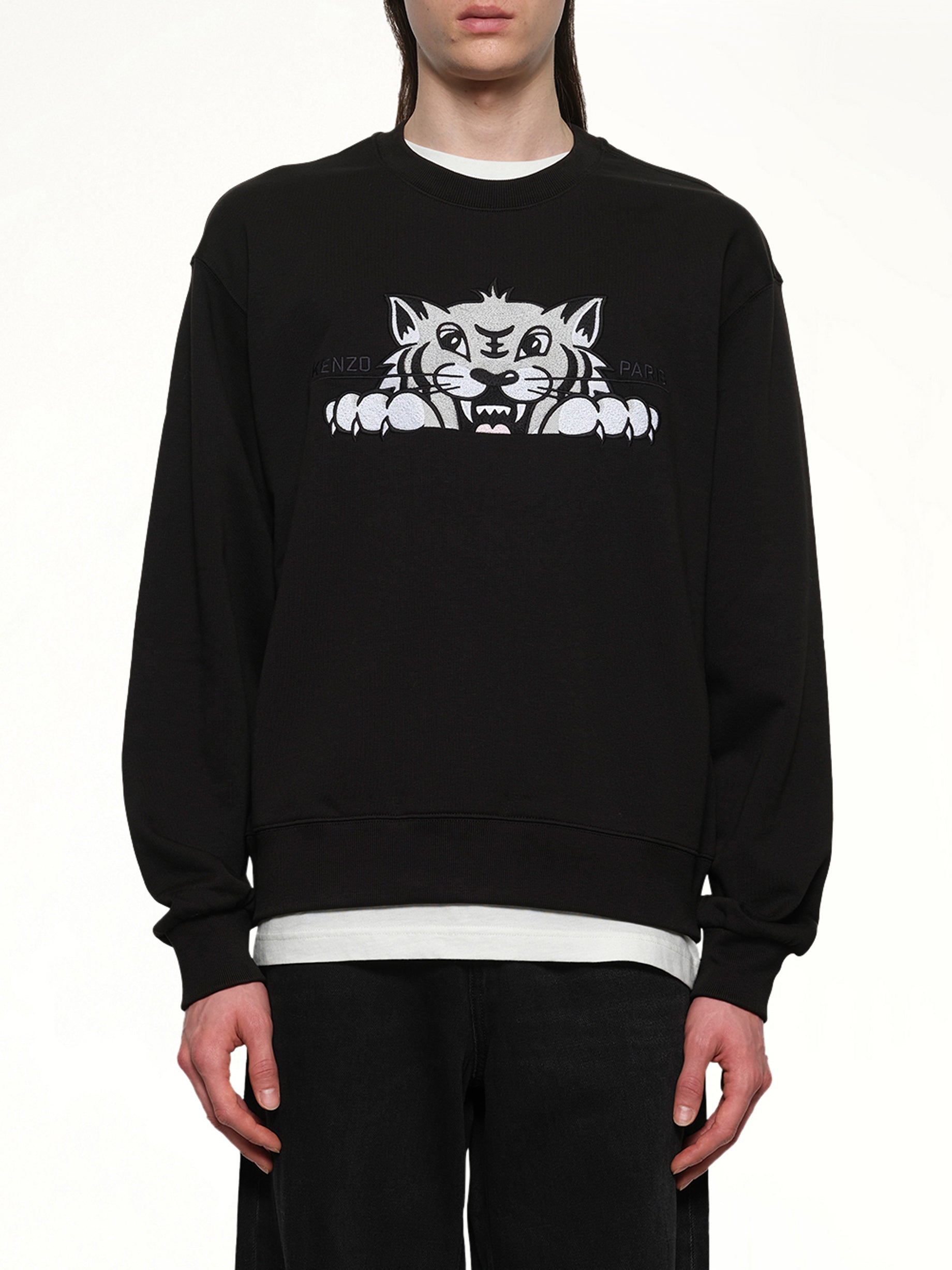 Kenzo Happy Tiger Embroidered Classic Sweatshirt in Black
