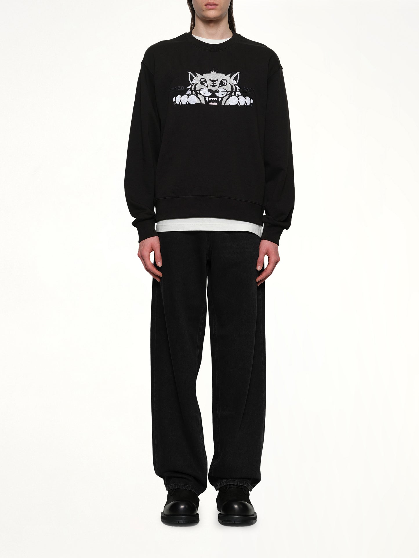 Kenzo Happy Tiger Embroidered Classic Sweatshirt in Black