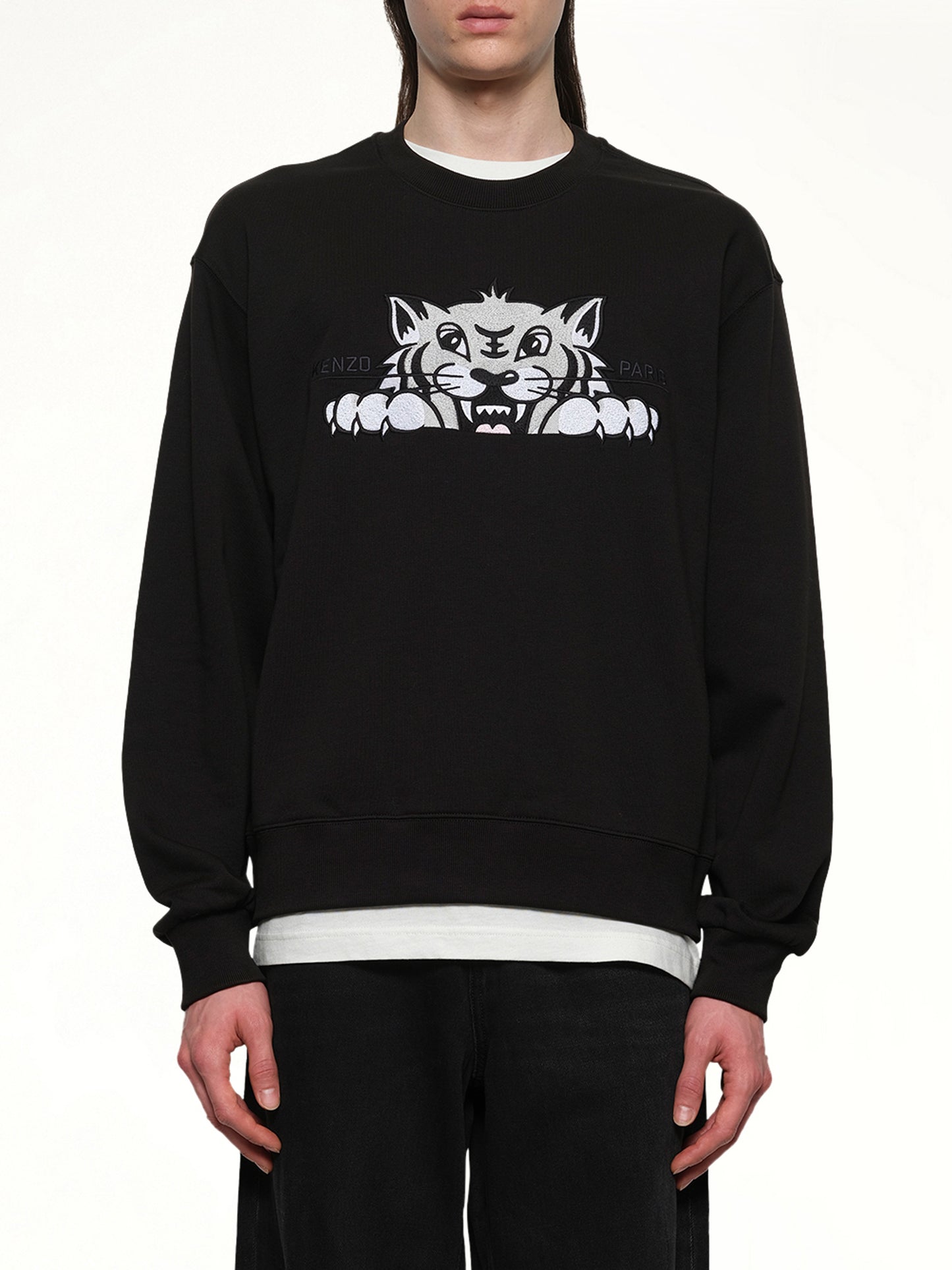 Kenzo Happy Tiger Embroidered Classic Sweatshirt in Black