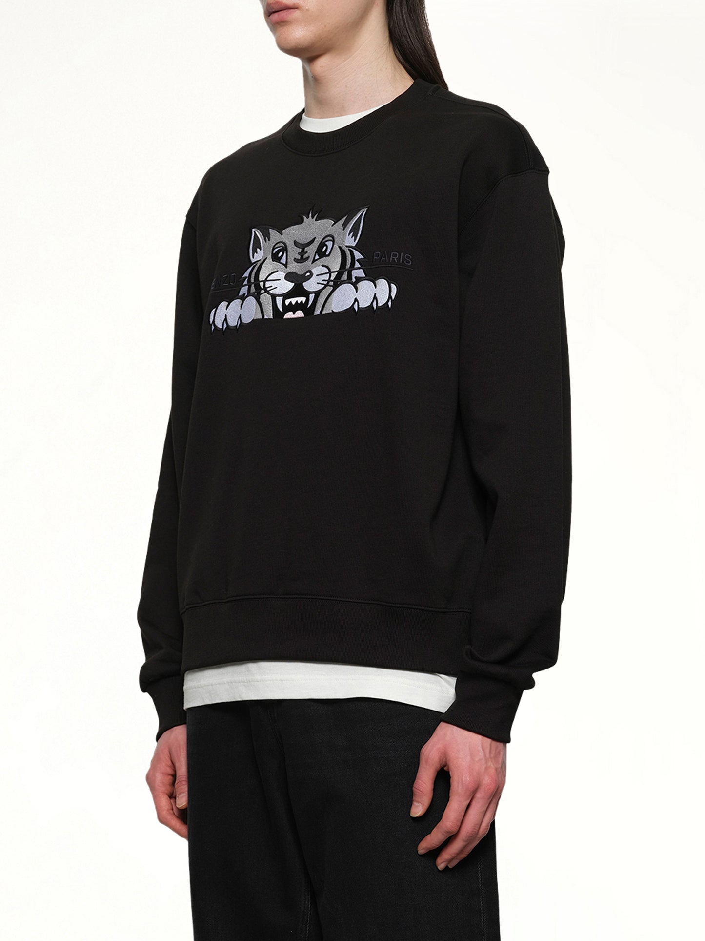Kenzo Happy Tiger Embroidered Classic Sweatshirt in Black