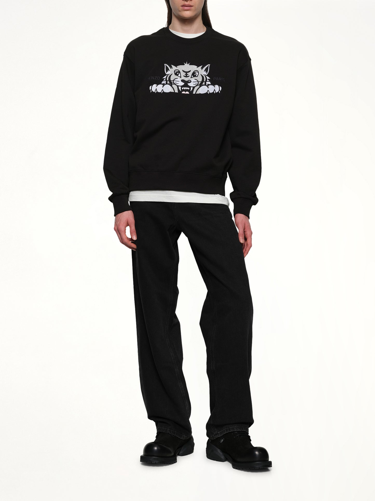 Kenzo Happy Tiger Embroidered Classic Sweatshirt in Black