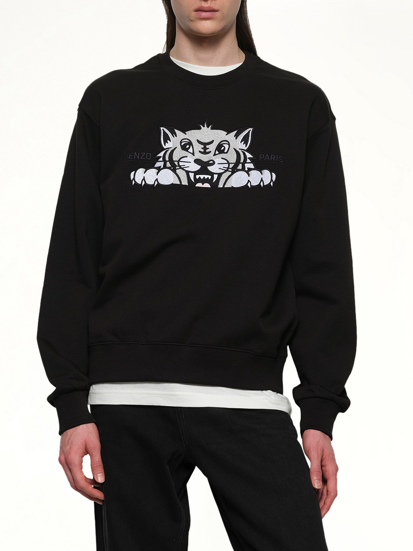 Kenzo Happy Tiger Embroidered Classic Sweatshirt in Black