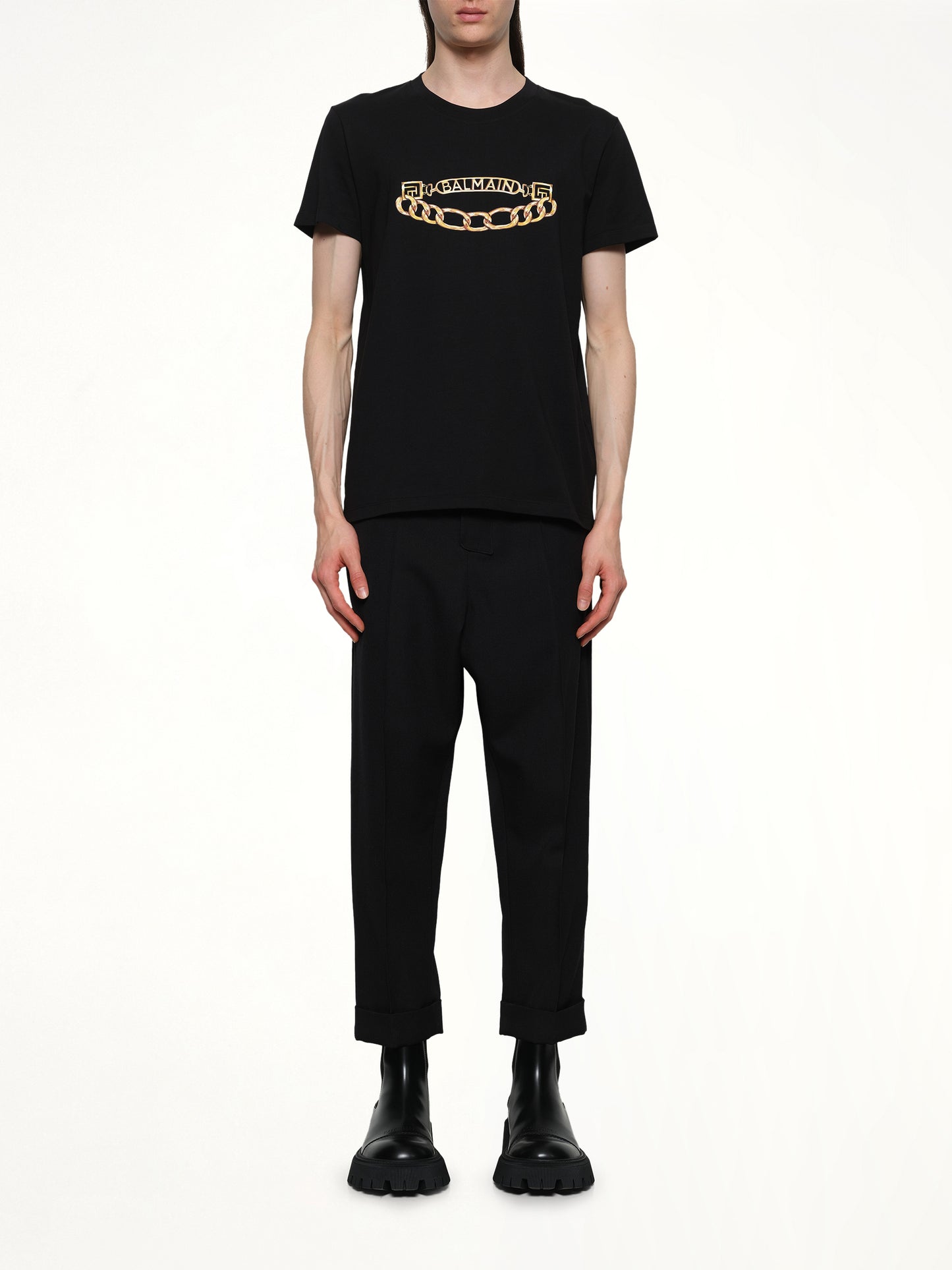 Balmain Chain Logo T-Shirt in Black/Gold