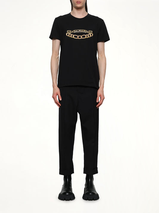 Balmain Chain Logo T-Shirt in Black/Gold