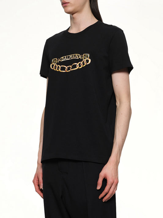 Balmain Chain Logo T-Shirt in Black/Gold