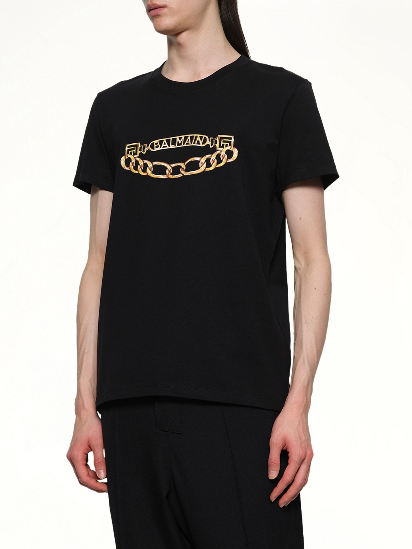 Balmain Chain Logo T-Shirt in Black/Gold
