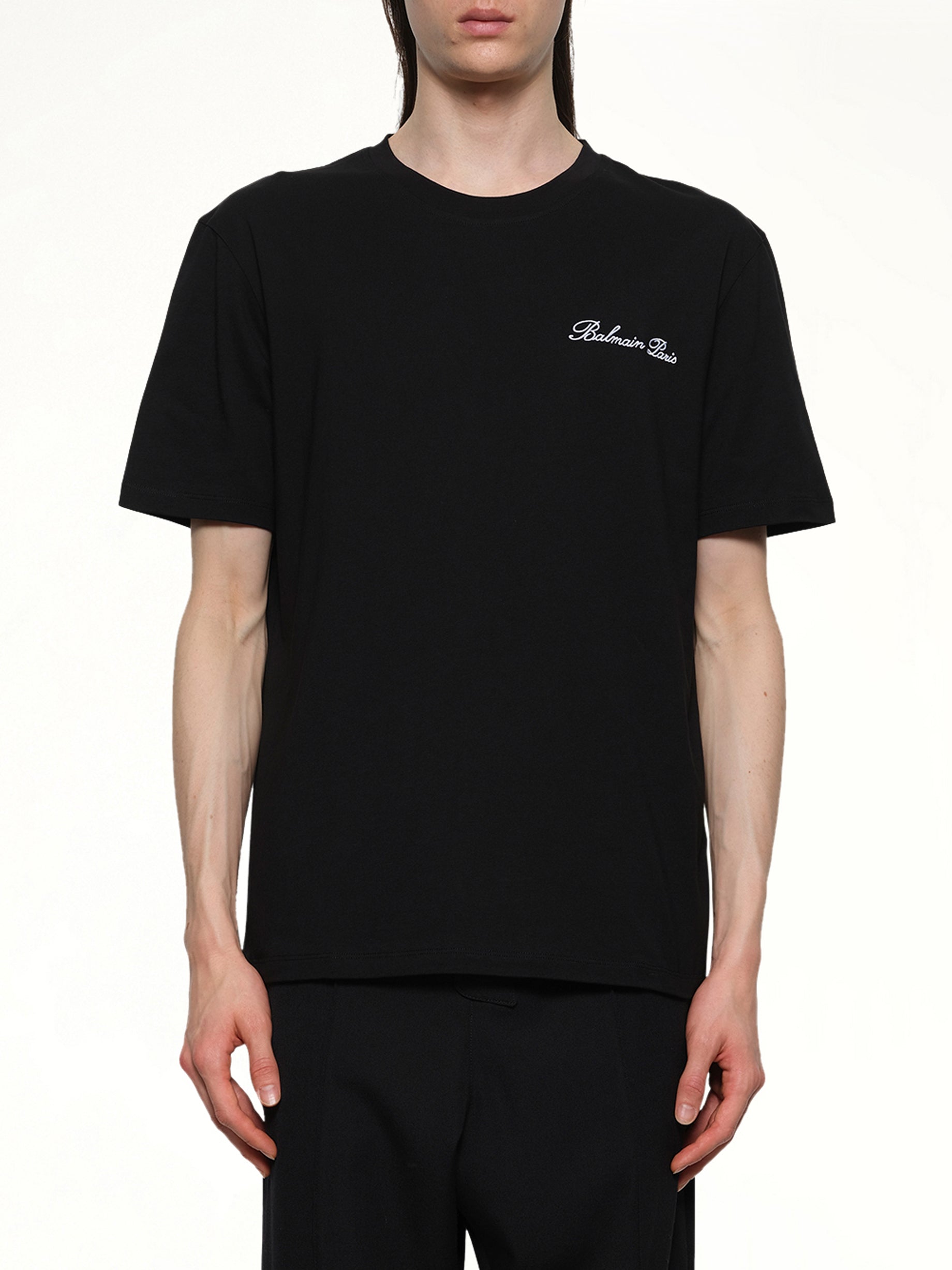 Balmain Signature Embroidered T-Shirt in Black/White