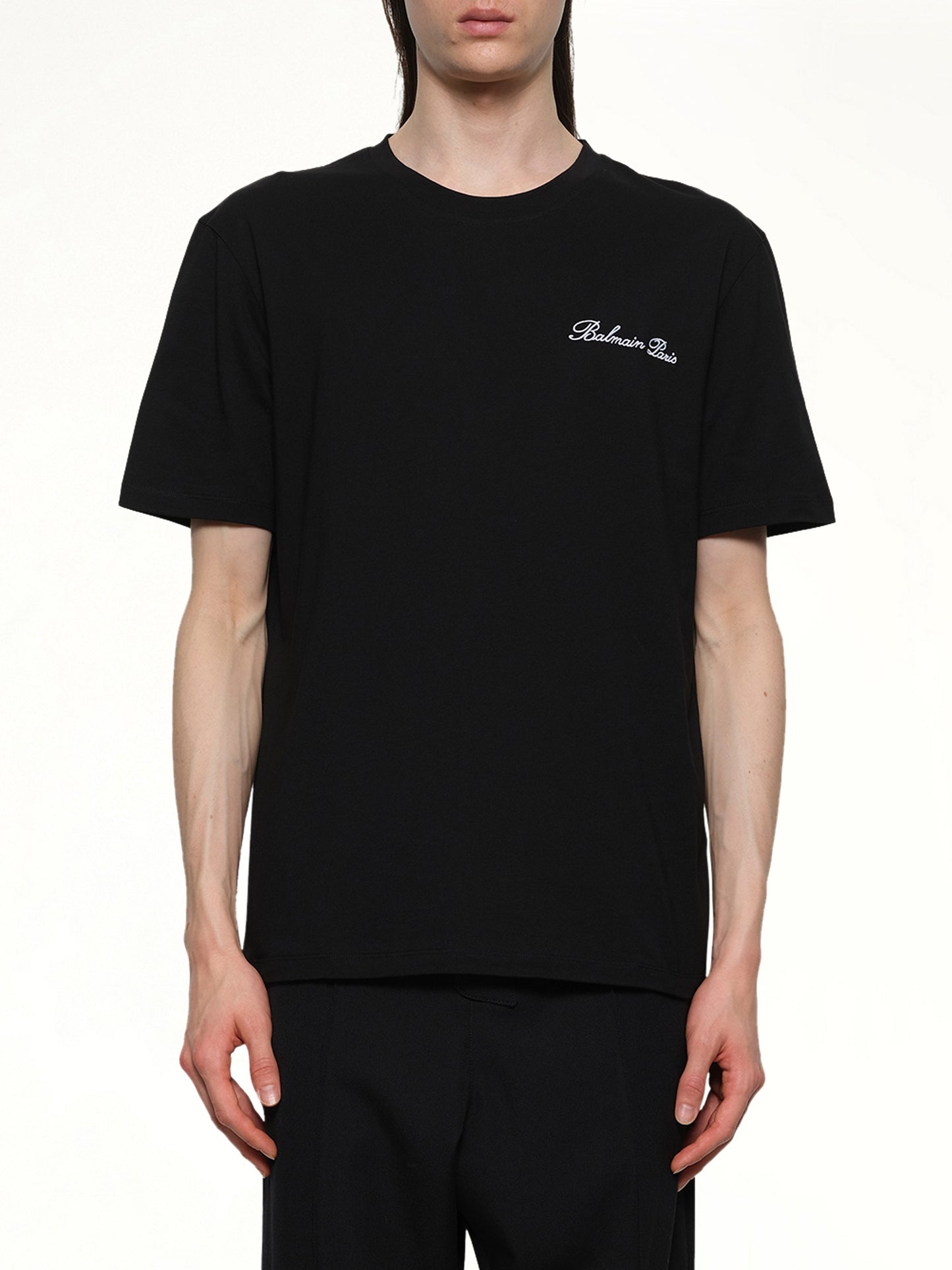 Balmain Signature Embroidered T-Shirt in Black/White