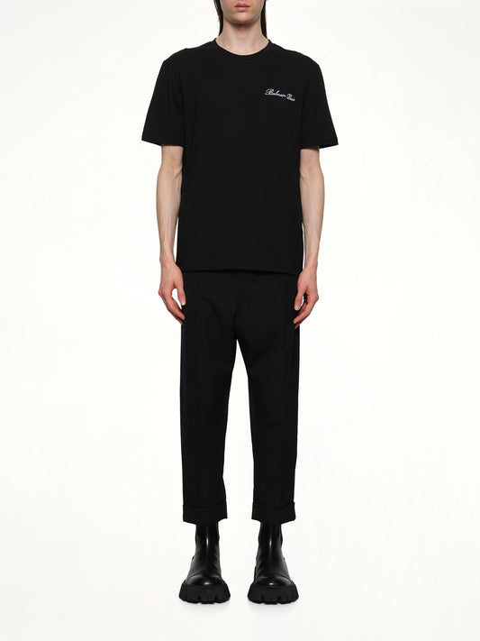 Balmain Signature Embroidered T-Shirt in Black/White