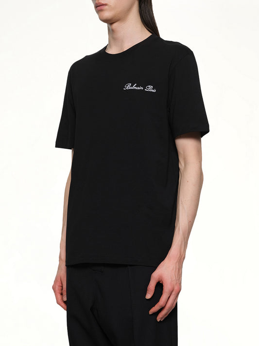 Balmain Signature Embroidered T-Shirt in Black/White