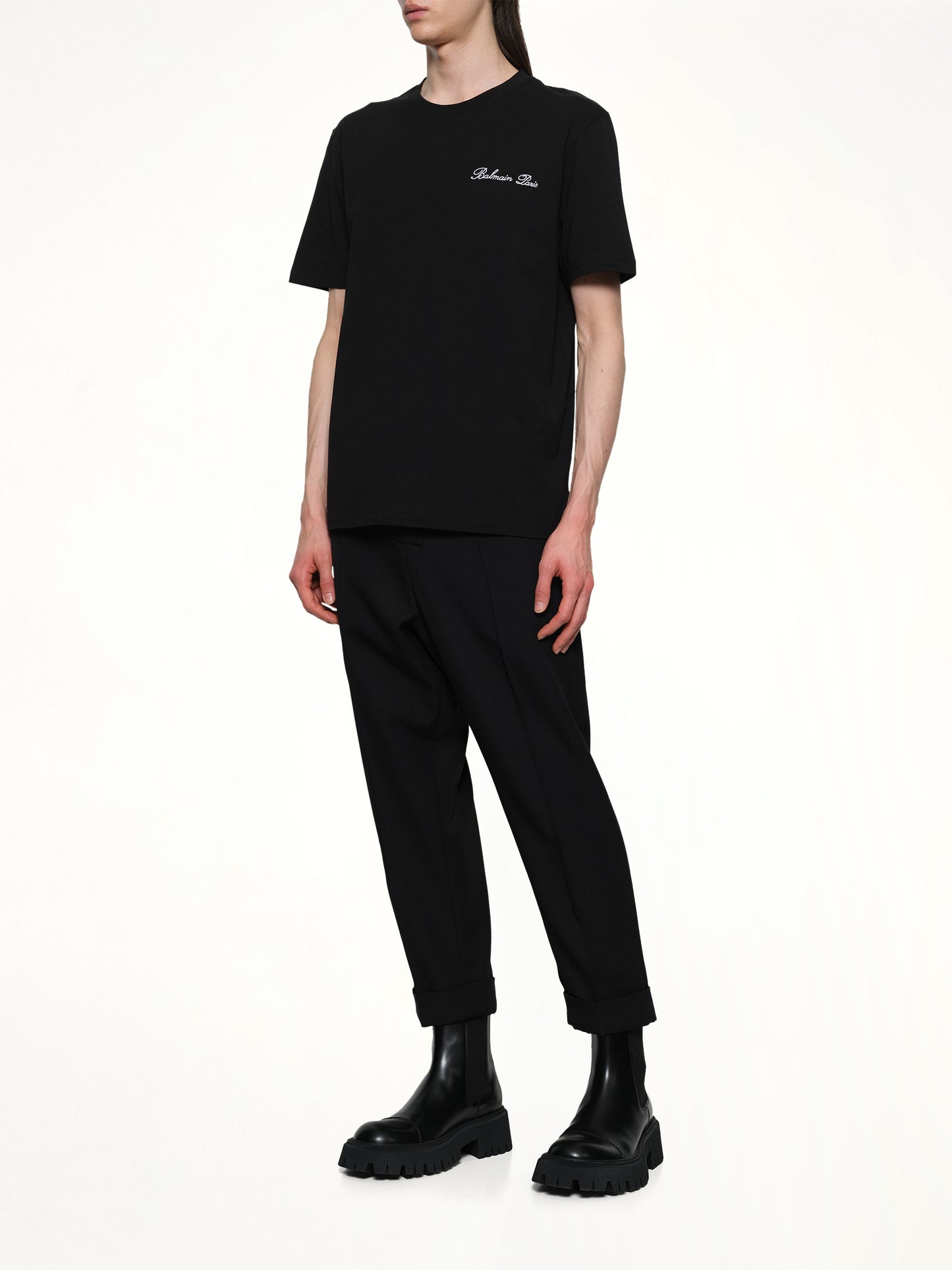 Balmain Signature Embroidered T-Shirt in Black/White