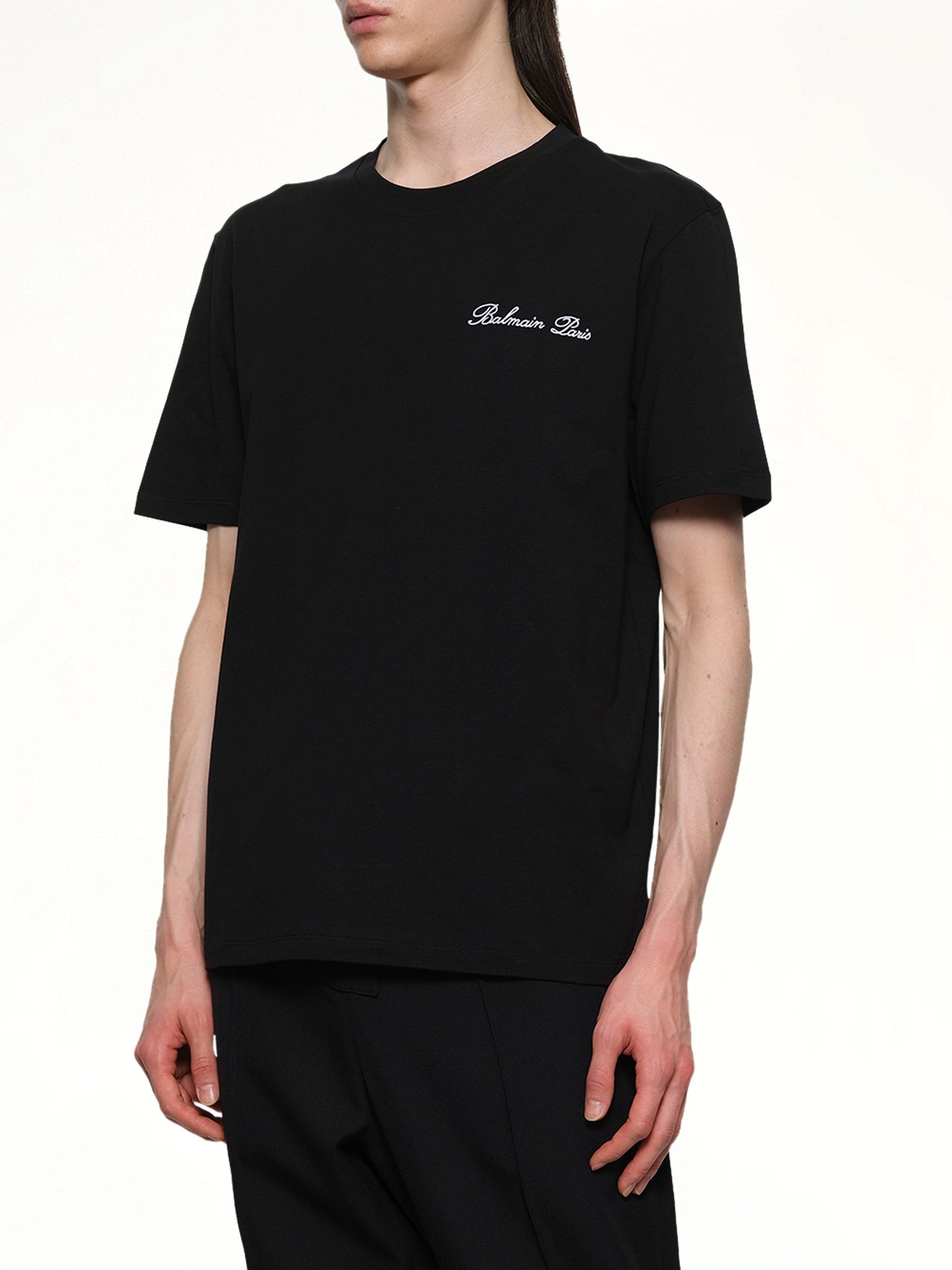 Balmain Signature Embroidered T-Shirt in Black/White