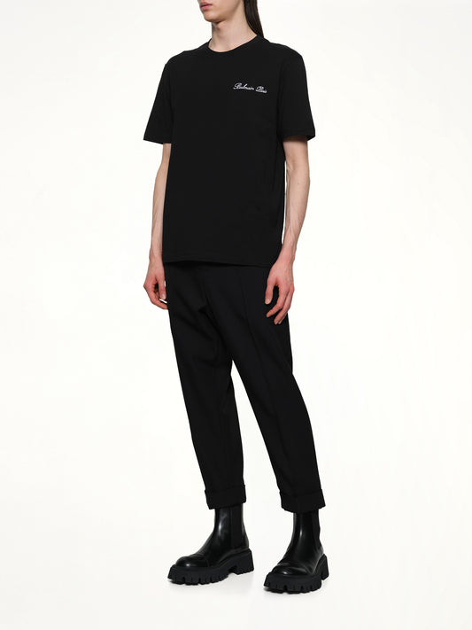 Balmain Signature Embroidered T-Shirt in Black/White
