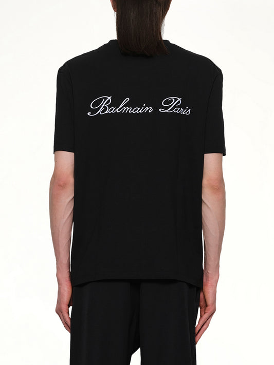 Balmain Signature Embroidered T-Shirt in Black/White
