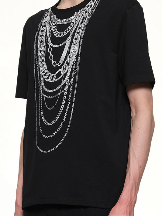 Chain Trompe L'Oeil T-Shirt in Black/White