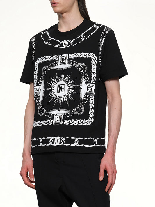 Foulard Print T-Shirt in Black/White