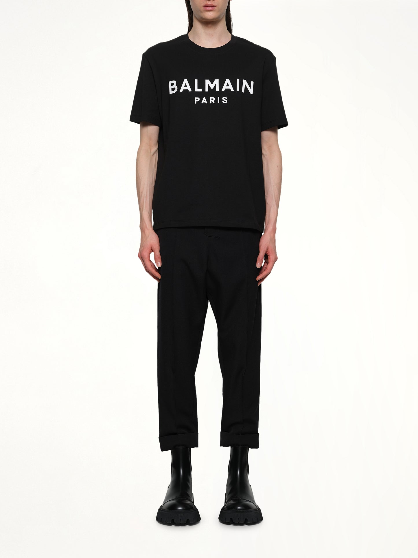 Logo Printed Straight Fit T-shirt in Black/White