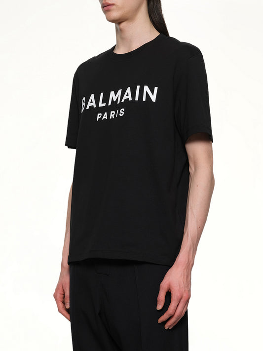 Logo Printed Straight Fit T-shirt in Black/White