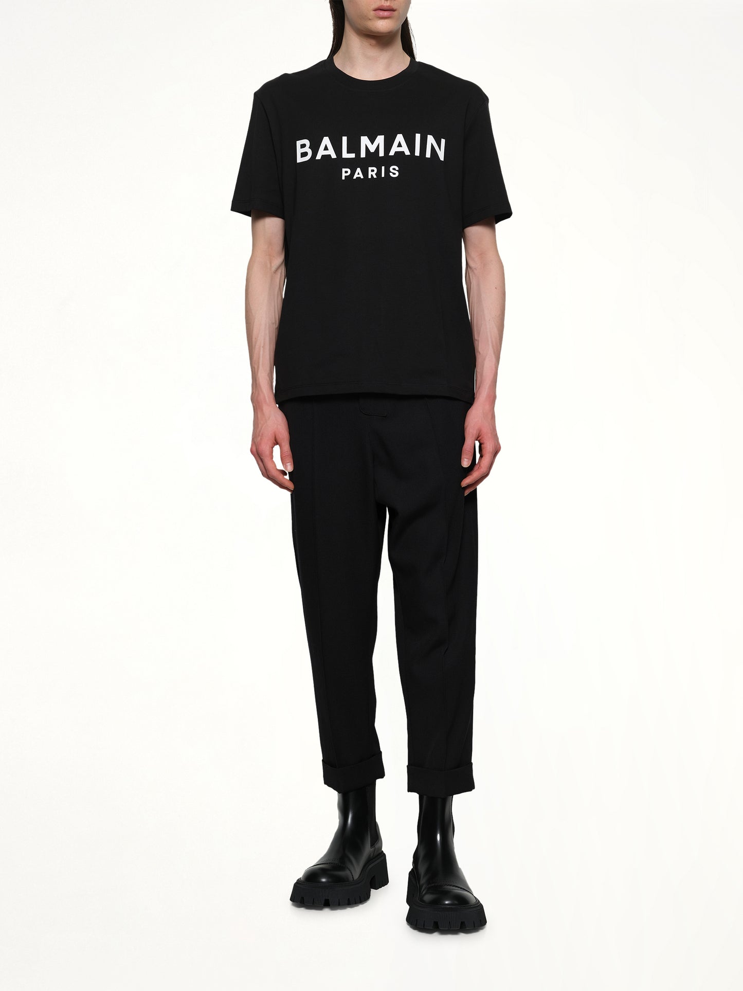 Logo Printed Straight Fit T-shirt in Black/White