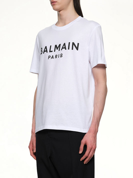 Logo Printed Straight Fit T-shirt in White/Black